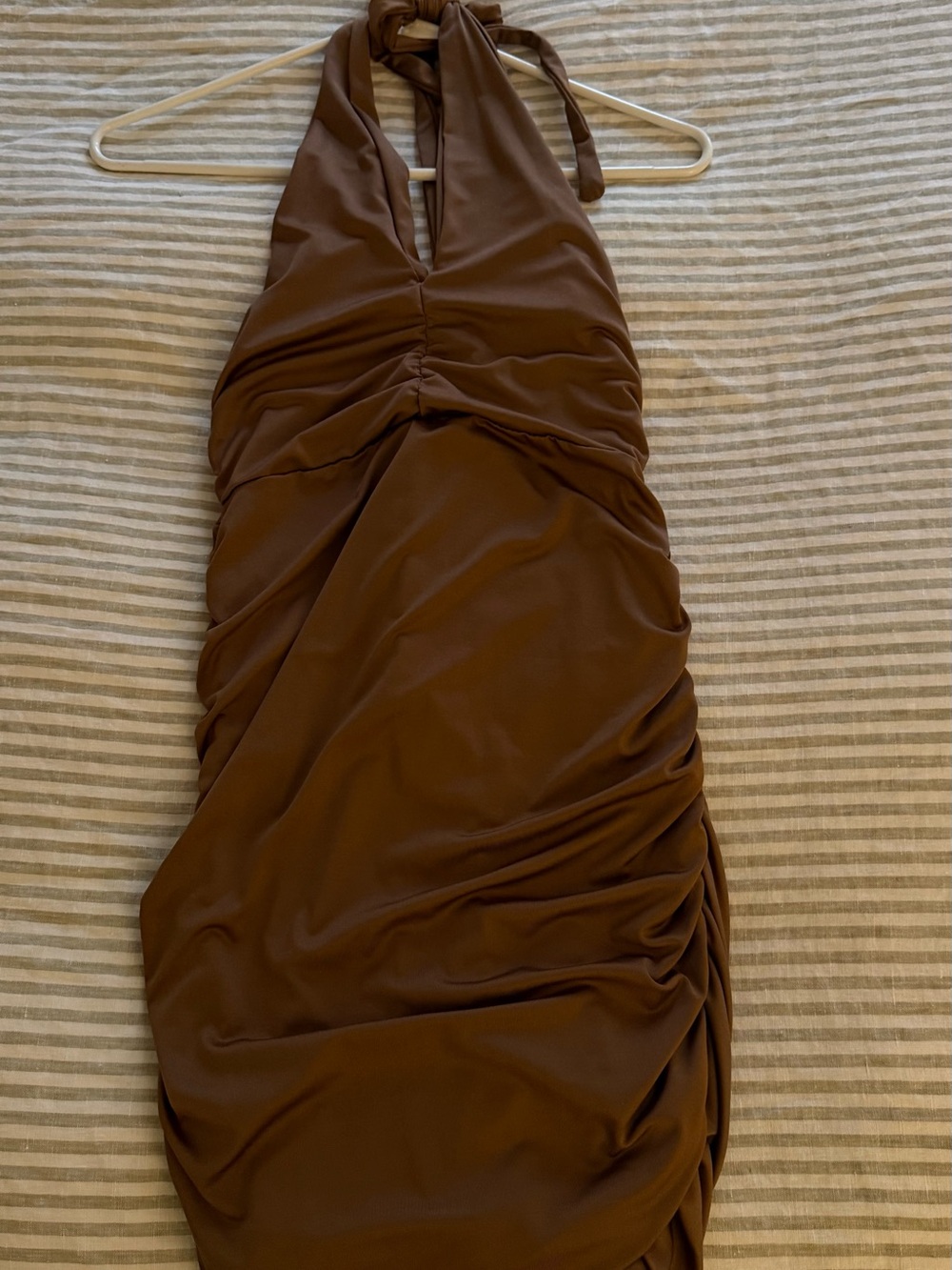 Fashion Nova Chocolate Brown One-Shoulder Ruched Dress